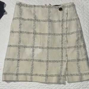 Ann Taylor Plaid Cream and Gray Women's Skirt